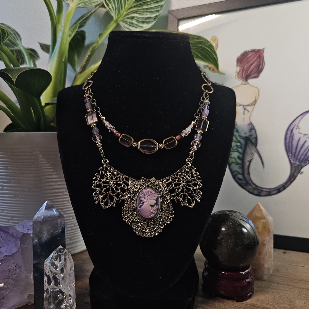 Gold and Purple Cameo Necklace